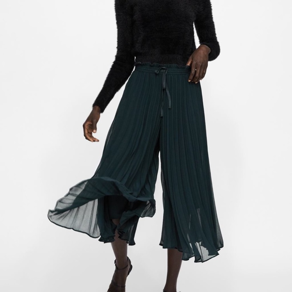 Zara Dark Green Wide Leg Pants